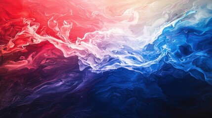 Poster - Vivid swirls of red and blue paint merge seamlessly into each other, creating a stunning abstract artwork. This artwork showcases the beauty of color blending and fluidity