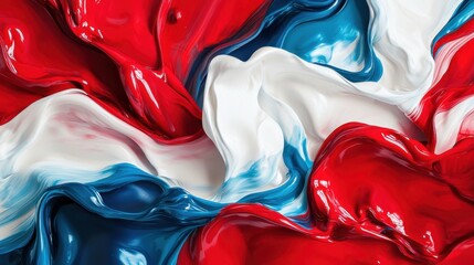 Poster - Vivid swirls of red, white, and blue paint create a dynamic abstract texture. The colors blend smoothly, giving an energetic and artistic feel to the composition