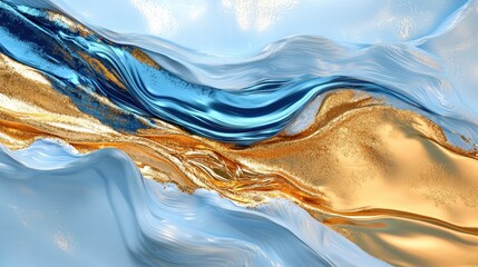 Poster - Swirls of blue and gold create a dynamic composition, showcasing fluid movement and texture against a light background, evoking a sense of creativity and energy
