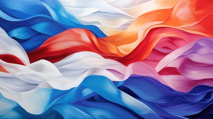 Poster - Bold ribbons of red, blue, and white intertwine seamlessly in an abstract composition, creating a sense of movement and depth. The flowing forms invite exploration and intrigue