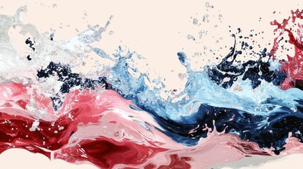 Poster - Bright splashes of red, blue, and white intertwine, forming dynamic waves as they capture the energy of water in a colorful abstract display