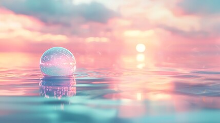Poster - Glass orb on rippled water, sunrise