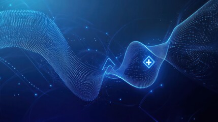 Poster - Abstract medical technology background, wavy lines, plus sign