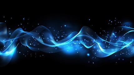Poster - Abstract blue glowing waves on black background