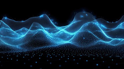 Poster - Abstract digital landscape of glowing blue lines and dots