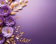 © Shannon - a soft gradient background with plum royale colored flowers delicately arranged on the right decorated with small golden leaves with space for your text