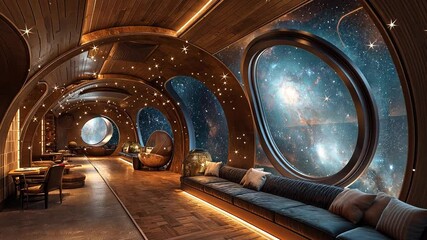 Aufkleber - This Explore a luxurious suborbital hotel featuring breathtaking views of galaxies and stars.