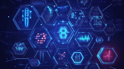 Poster - Futuristic data display with hexagons