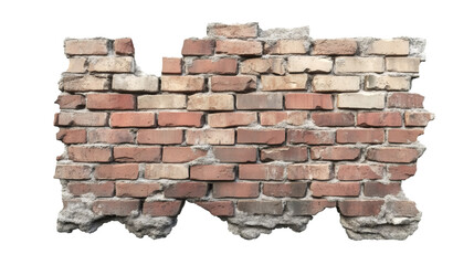 Poster - Old, damaged brick wall section isolated on a transparent background, perfect for urban-themed architectural projects and designs