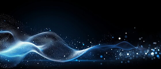 Fototapete - Abstract Wave of Data: Dynamic blue digital wave pulses with energy, symbolizing innovation and the ever-evolving landscape of technology.