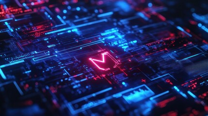 Poster - Abstract circuit board with glowing letter M