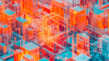 Aufkleber - Dynamic 3d urban landscape visualization digital art technology abstract environment aerial view futuristic concepts