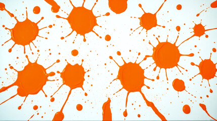 Poster - Bright orange paint splatters on a white canvas create a dynamic visual pattern. 