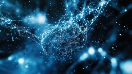 Poster - Abstract network form, digital elements, dark background, science research, conceptual art