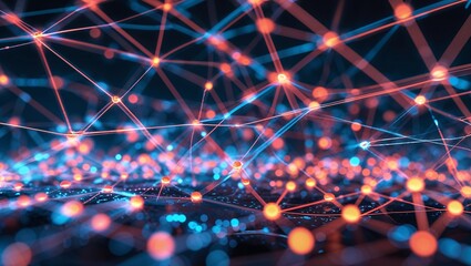 Poster - Digital network visualization with connected nodes during nighttime