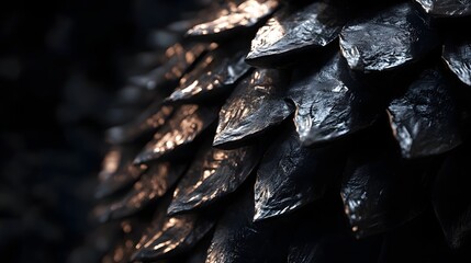 Poster - Dramatic close up shot of a rugged heavily textured dark stone or rock surface with a moody grungy lighting effect creating an abstract industrial and background