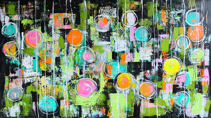 Poster - Vibrant abstract art display modern gallery digital artwork colorful environment eye-level view contemporary concept