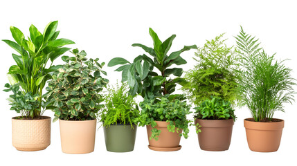 Poster - Green potted plants displaying botanical variety, arranged neatly against transparent background for seamless graphic design integration
