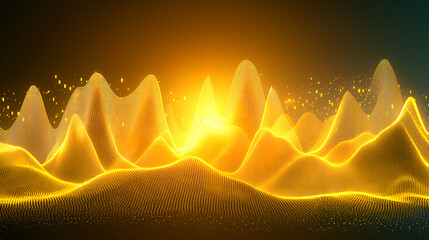 Aufkleber - Dynamic golden waves abstract visualization digital art vibrant environment wide angle view energy concept