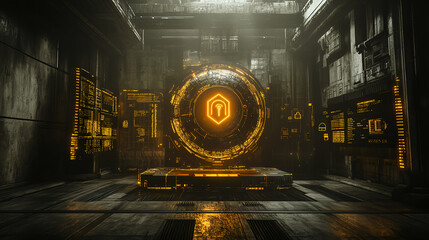 Aufkleber - Exploring futuristic technology high-tech sphere in industrial setting 3d render dark environment close-up view