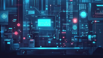 Poster - Futuristic technology interface, digital dashboard, control panel, data visualization, in a modern setting