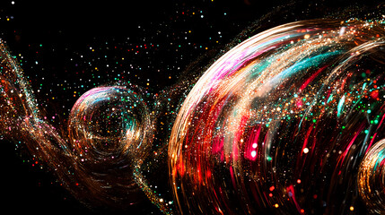 Aufkleber - Galactic dance of colorful spheres deep space digital art cosmic environment abstract viewpoint visual exploration