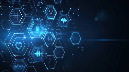 Poster - Abstract medical technology icons, futuristic healthcare background, digital interface, graphic design, possible stock photo use