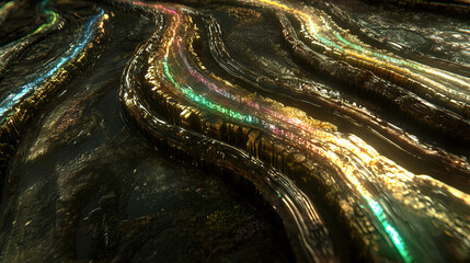 Aufkleber - Abstract flowing patterns forming colorful waves in a dark environment digital art close-up view