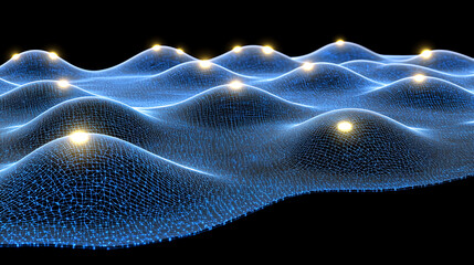 Fototapete - Dynamic wave simulation virtual space 3d animation digital environment aerial view futuristic concept
