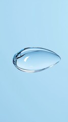 Poster - Transparent Water Droplet Floating on a Blue Background, Macro Shot, Abstract Design, Clean, Calm, Pure