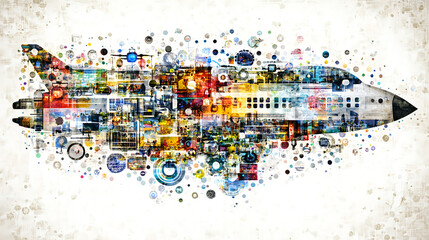 Poster - Artistic representation of space shuttle digital collage abstract environment bright colors creative perspective