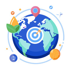 Poster - A glowing globe displays various campaign elements, highlighting targeted marketing strategies and global outreach efforts through vibrant icons and symbols