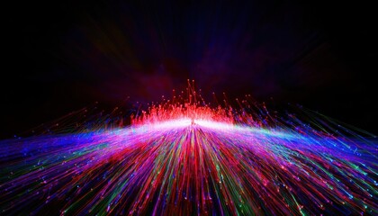 Poster - vibrant light burst with multicolored streaks radiating from a central point, creating a dynamic futuristic speed effect

