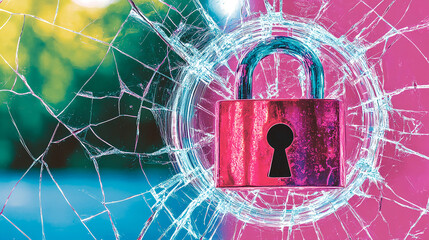 Poster - Broken lock symbolizing security breach digital art abstract background colorful environment close-up view conceptual theme