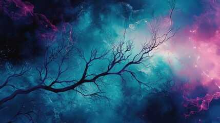 Wall Mural - Atmospheric nature backdrop with glowing branches and surreal highlights
