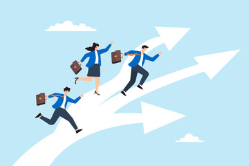 Poster - Flat illustration business people run on career path choosing different direction for job