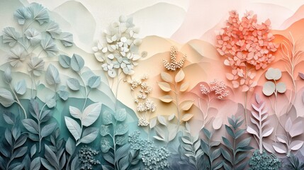 Canvas Print - Layered-paper forest backdrop with delicate botanical shapes and dreamy pastel tones