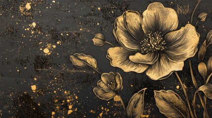 Canvas Print - Ornate floral background with gold foil embossing on textured charcoal canvas