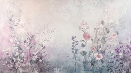 Wall Mural - Abstract embroidery-inspired wallpaper with loosely stitched floral patterns on a velvet background