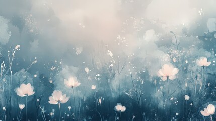 Canvas Print - Dreamy alien flower wallpaper with translucent petals and glowing spores in a watercolor mist