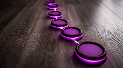 Poster - Illuminated interactive pathway modern interior digital art contemporary setting low angle futuristic concept
