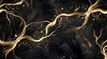 Canvas Print - Dreamlike alien flora wallpaper with glowing tendrils and bioluminescent patterns spreading across dark textures