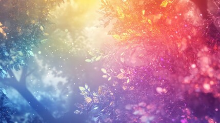 Canvas Print - Crystal jungle wallpaper with prismatic trees and rainbow reflections in a mist-filled magical atmosphere