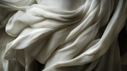 Poster - Soft and Flowing White Fabric Drapery with Delicate Texture, Capturing Movement and Elegance in a Graceful Display of Light and Shadow