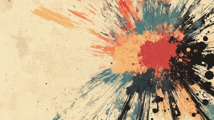 Wall Mural - Comic-style backdrop with radial explosion shapes ink splatters and a rough printing texture in warm tones