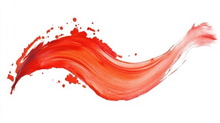 Poster - Vibrant Red Brush Stroke with Splashes of Paint on White Background Showcasing Artistic Expression and Creativity in Abstract Art Form