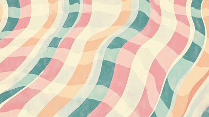 Wall Mural - Distorted checkered pattern with pastel retro colors subtle ink smudges and 1960s comic aesthetic