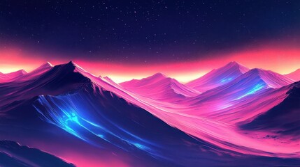 Wall Mural - Wallpaper showcasing a synthwave desert of glowing dunes and comic-style effects