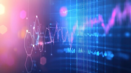 Poster - Abstract data visualization,  dynamic financial chart, blurred bokeh background.  Possible use stock photo
