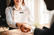 © Suphakant - Interview, shake hands, agree to work and send resume to staff. employee job application concept